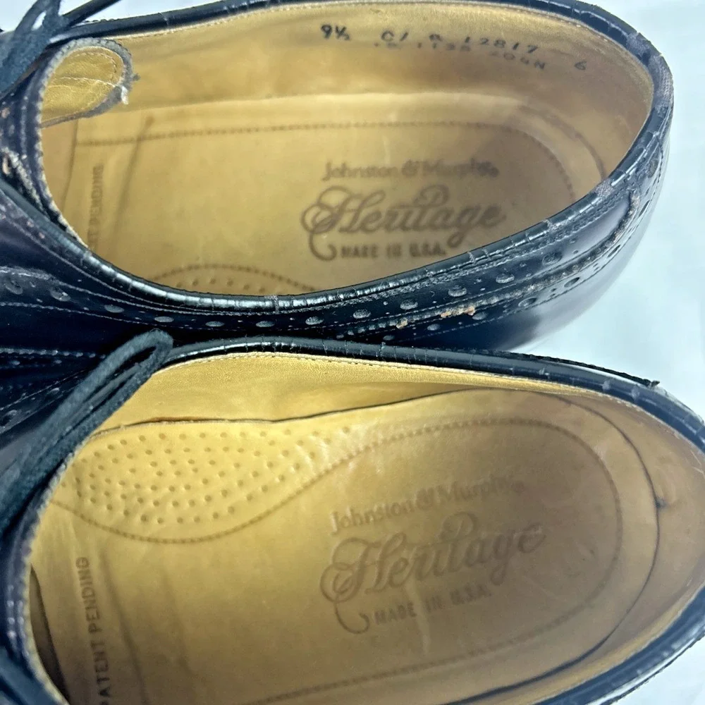Johnston‎ & Murphy Heritage Oxford Shoes Mens 9.5 C Burgundy Wingtip USA Preppy